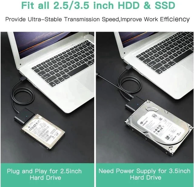 Alt view image 5 of 6 - USB 3.0 to SATA Converter for Universal 2.5"/3.5" SATA HDD/SDD Hard Drive Disk, Hard Drive Adapter with 12V/2A Power Adapter & USB 3.0 Cable (UT-3112)