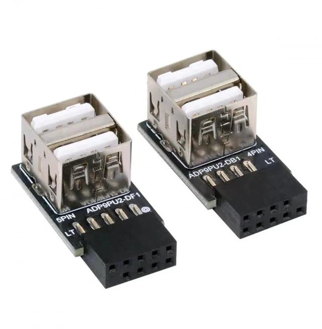 Main image of 2-Pack Horizontal 9/10Pin Motherboard Header to Dual USB 2.0 Female Adapter, Internal Mainboard USB 2.0 Converter for DIY PC, Gaming Cases