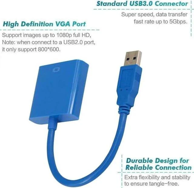 Alt view image 4 of 7 - USB 3.0 to VGA Adapter Converter Multi-Monitor Adapter Male to Female Connector Support Max Resolution 1080p 60Hz for USB-Enabled PC Laptop Windows 10/8.1/8/7/XP No Need CD Driver (Blue)