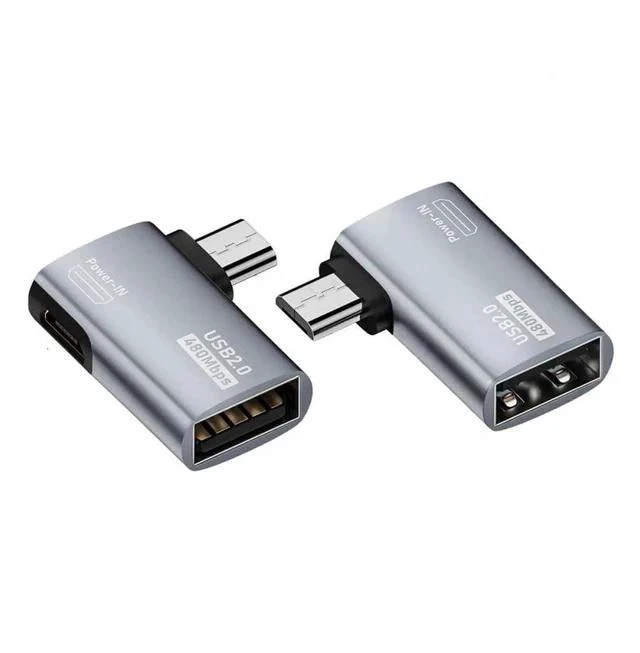 Main image of 2-Pack 90° Left & Right Angled Micro USB 2.0 to USB A Female OTG Adapter, Micro USB Male to Type-A Female OTG Converter with Power Supply for Smartphones, Tablets