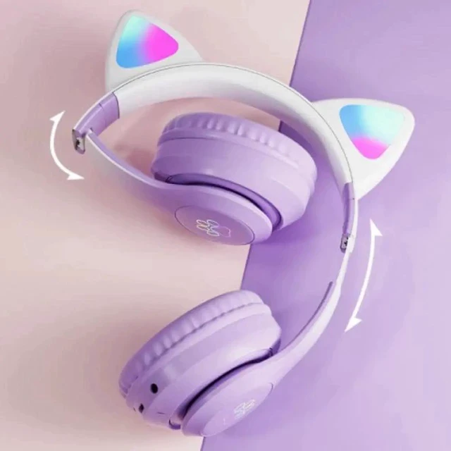 Alt view image 5 of 5 - Gemdeck Wired Headphones Cute Cat Ear Headset Bluetooth Foldable Headphones Gift