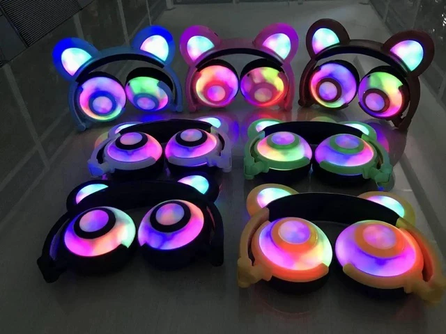 Alt view image 4 of 6 - Aomoproing Gemdeck Wireless Headphones Cat Ear Bluetooth Foldable Light Up Headphones Green