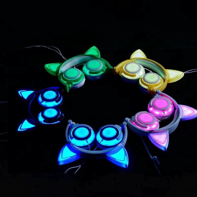 Alt view image 6 of 6 - Aomoproing Gemdeck Wireless Headphones Cat Ear Bluetooth Foldable Light Up Headphones Green