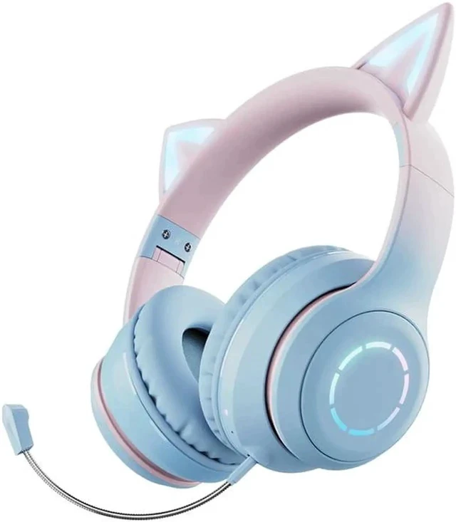 Alt view image 2 of 6 - Gemdeck Wired Headphones Cat Ear Gradient Headset Bluetooth Foldable Headphones Gift