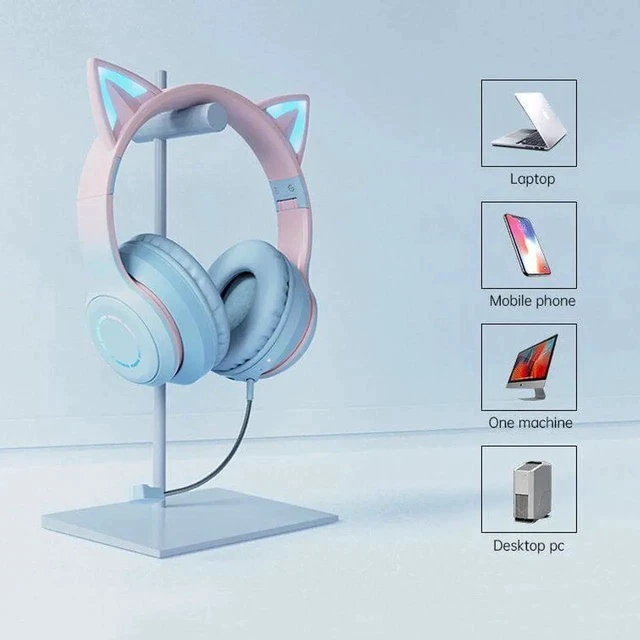 Alt view image 5 of 6 - Gemdeck Wired Headphones Cat Ear Gradient Headset Bluetooth Foldable Headphones Gift