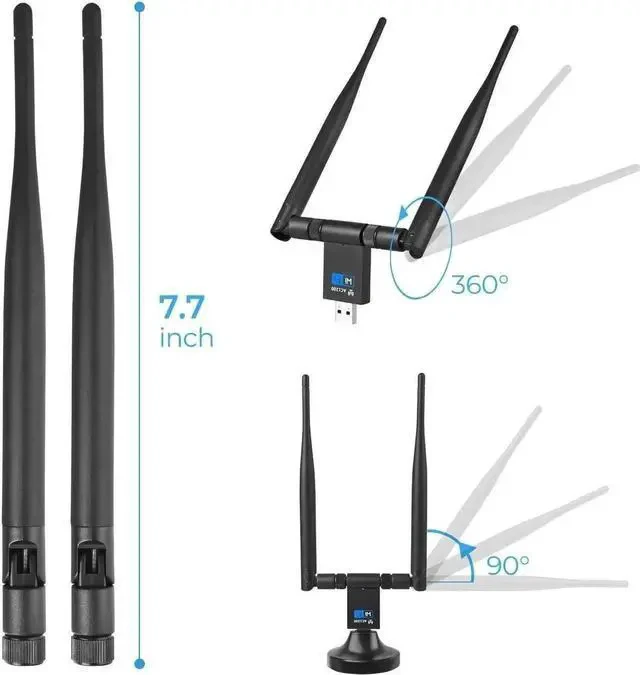 Alt view image 4 of 6 - 1200Mbps USB WiFi Adapter for PC, USB 3.0 Wireless Computer Network Adapter with 2.4GHz/5GHz High Gain Dual Band 5dBi Antenna, Supports Windows 10/8.1/8/7/XP, Mac 10.6-10.15, Linux
