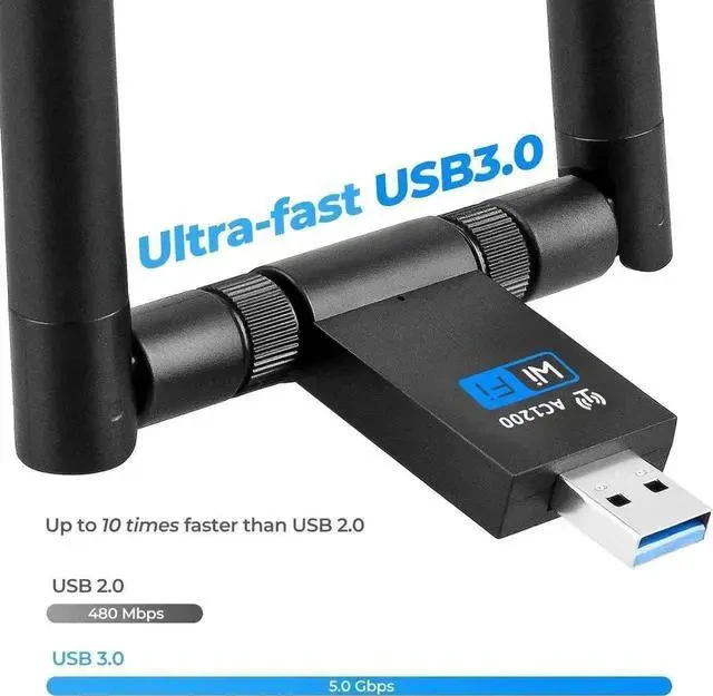 Alt view image 5 of 6 - 1200Mbps USB WiFi Adapter for PC, USB 3.0 Wireless Computer Network Adapter with 2.4GHz/5GHz High Gain Dual Band 5dBi Antenna, Supports Windows 10/8.1/8/7/XP, Mac 10.6-10.15, Linux