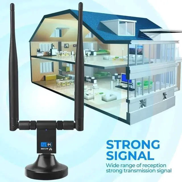Alt view image 6 of 6 - 1200Mbps USB WiFi Adapter for PC, USB 3.0 Wireless Computer Network Adapter with 2.4GHz/5GHz High Gain Dual Band 5dBi Antenna, Supports Windows 10/8.1/8/7/XP, Mac 10.6-10.15, Linux