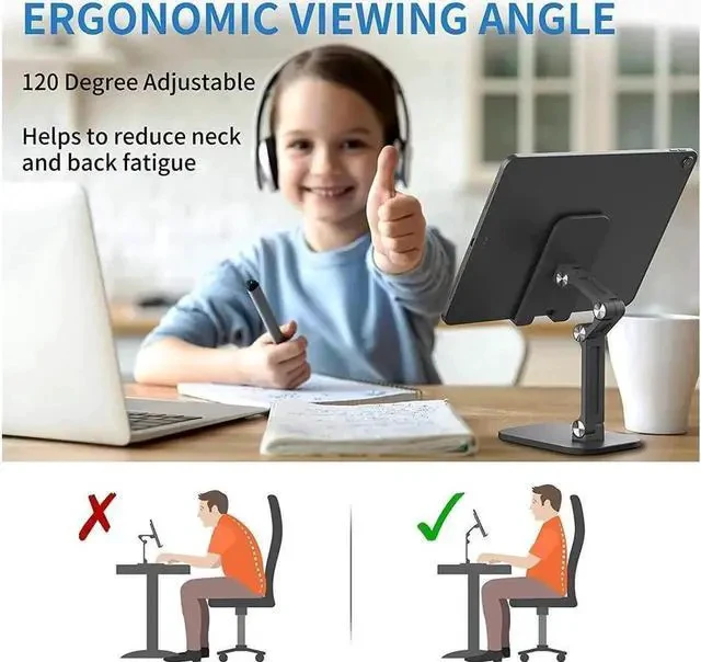 Alt view image 4 of 6 - Universal Desktop Phone Holder Stand for IPhone IPad Adjustable Tablet Foldable Table Cell Phone Desk Stand Holder For Desk(4.7"-13")Tablet Stand Holder for Galaxy Tab Fire HD Kindle