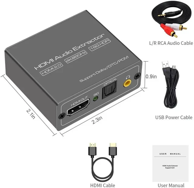Alt view image 3 of 6 - 4K60Hz HDMI Audio Extractor Splitter Converter to Optical and 3.5mm and AUX Adapter Supports 2.0 and 18Gpbs Bandwidth Digital DTS PCM HDR10