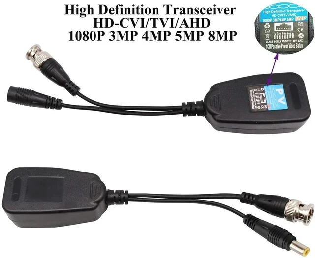Alt view image 2 of 6 - Video Balun RJ45 to BNC Transceiver Transmitter HD-CVI/TVI/AHD/CVBS with DC Power Connector for 1080P 3MP 4MP 5MP 8MP CCTV Security DVR Surveillance Camera System (4Pairs)