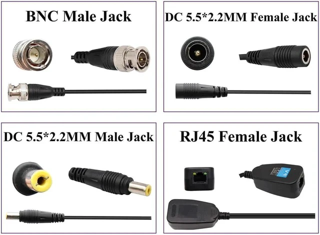 Alt view image 3 of 6 - Video Balun RJ45 to BNC Transceiver Transmitter HD-CVI/TVI/AHD/CVBS with DC Power Connector for 1080P 3MP 4MP 5MP 8MP CCTV Security DVR Surveillance Camera System (4Pairs)