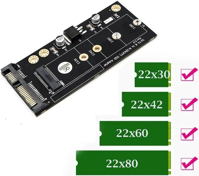 Alt view image 2 of 6 - M2 to SATA Adapter M.2 NGFF SATA SSD Raiser Expansion Card for 2230 2242 2260 2280mm M.2 Solid State Disk with 3.5" Bracket Tray