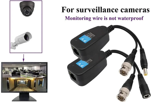Alt view image 6 of 6 - Video Balun RJ45 to BNC Transceiver Transmitter HD-CVI/TVI/AHD/CVBS with DC Power Connector for 1080P 3MP 4MP 5MP 8MP CCTV Security DVR Surveillance Camera System (4Pairs)