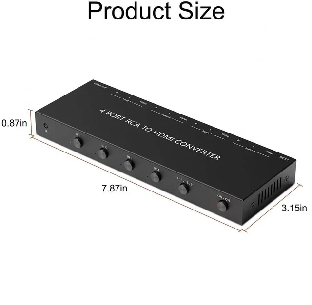 Alt view image 4 of 7 - 4 AV to HDMI, 1080P/720P 4 Way RCA Composite CVBS AV Switch to HDMI Converter Adapter Support 4:3/16:9 Switching, for Sega Xbox PS1 PS2 PS3 N64 NGC SNES WII VHS VCR Camera DVD with Remote