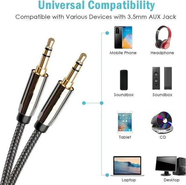 Alt view image 2 of 6 - AUX Cable, 3.5mm Nylon Braided Stereo AUX Cable Male to Male Hi-Fi Sound AUX Cord Auxiliary Audio Cable for Car, Headphone, Speaker, Home Stereo, iPhone, Echo(3.3 Feet / 1 Meter)