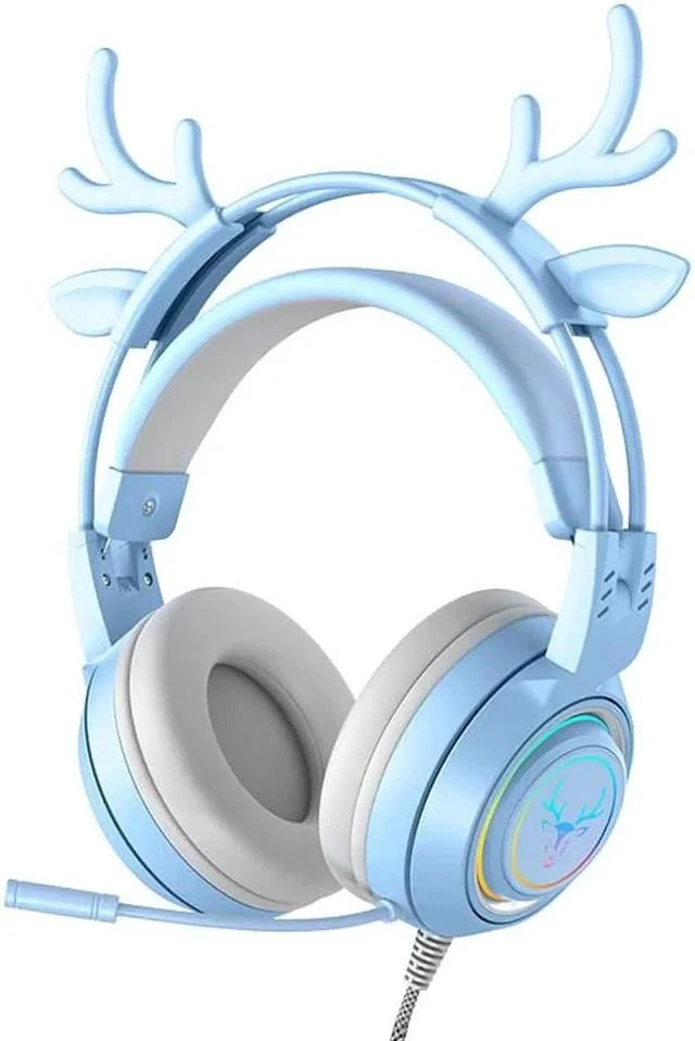 Main image of Gemdeck Wired Headphones Cute Antler Bluetooth Foldable Headphones Gift Blue