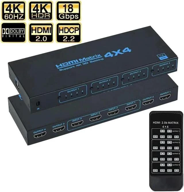 Main image of HDMI Matrix Switch 4x4, 4K@30Hz HDMI Matrix Switcher Splitter 4 in 4 Out Box with IR Remote Control Support Support 4K@30Hz 3D 10.2Gbps, HDMI 1.4, 1080P@60Hz, 3D, YUV 4:2:0