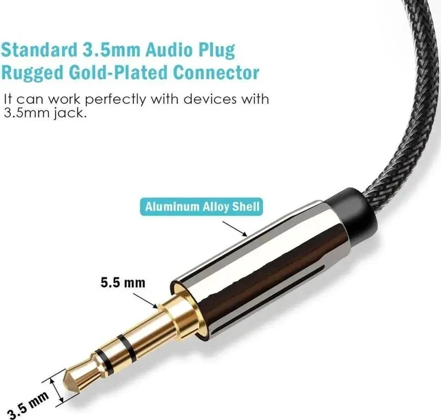Alt view image 4 of 6 - AUX Cable, 3.5mm Nylon Braided Stereo AUX Cable Male to Male Hi-Fi Sound AUX Cord Auxiliary Audio Cable for Car, Headphone, Speaker, Home Stereo, iPhone, Echo(3.3 Feet / 1 Meter)