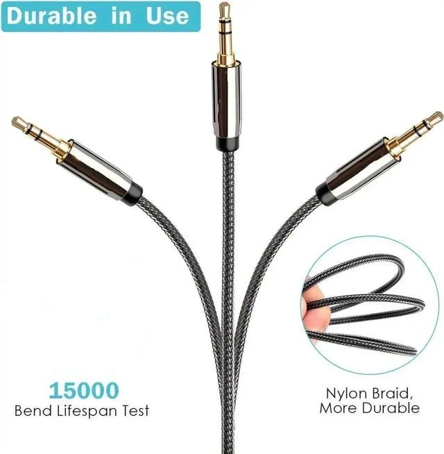 Alt view image 6 of 6 - AUX Cable, 3.5mm Nylon Braided Stereo AUX Cable Male to Male Hi-Fi Sound AUX Cord Auxiliary Audio Cable for Car, Headphone, Speaker, Home Stereo, iPhone, Echo(3.3 Feet / 1 Meter)