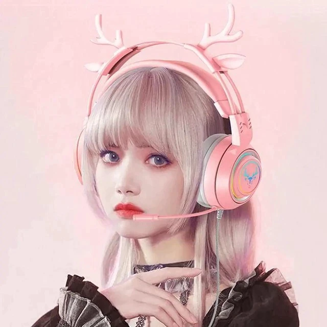 Alt view image 2 of 7 - Gemdeck Wired Headphones Cute Antler Bluetooth Foldable Headphones Gift Blue