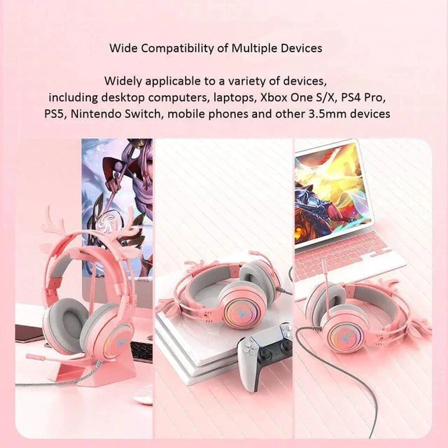 Alt view image 3 of 7 - Gemdeck Wired Headphones Cute Antler Bluetooth Foldable Headphones Gift Blue