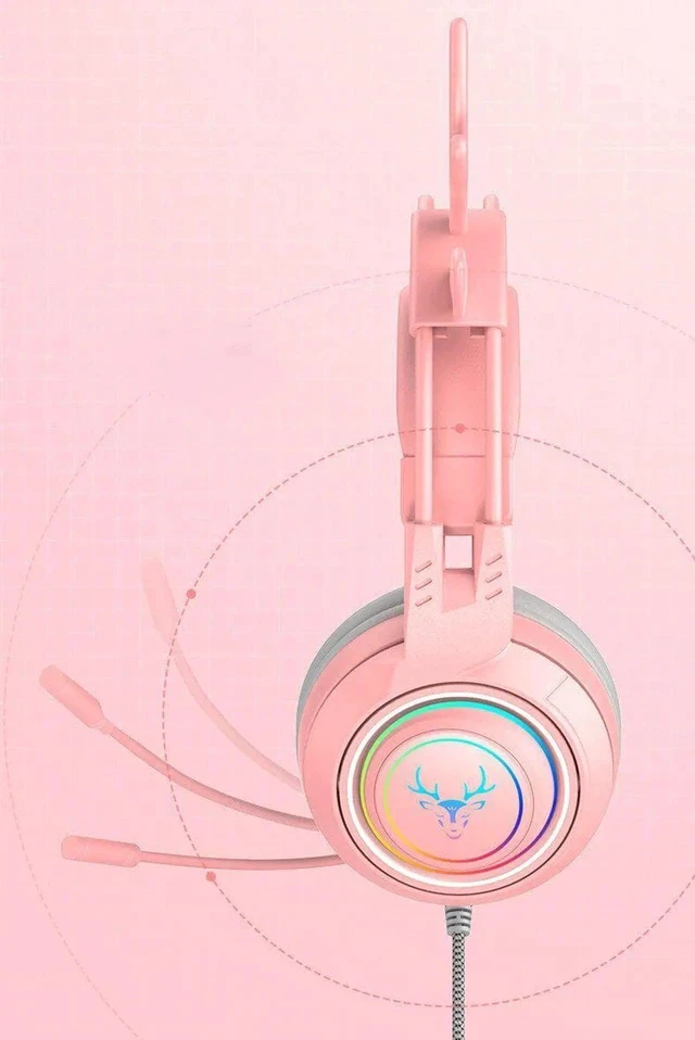 Alt view image 7 of 7 - Gemdeck Wired Headphones Cute Antler Bluetooth Foldable Headphones Gift Blue
