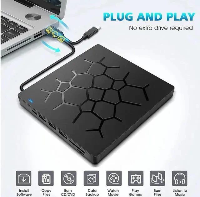 Alt view image 4 of 7 - Multifunct External CD DVD Drive with 4 USB Ports and 2 SD Card Slots,7 -in-1 USB 3.0/Type-C Slim Protable External CD-RW Drive DVD-RW Burner Writer Player for Laptop Notebook PC