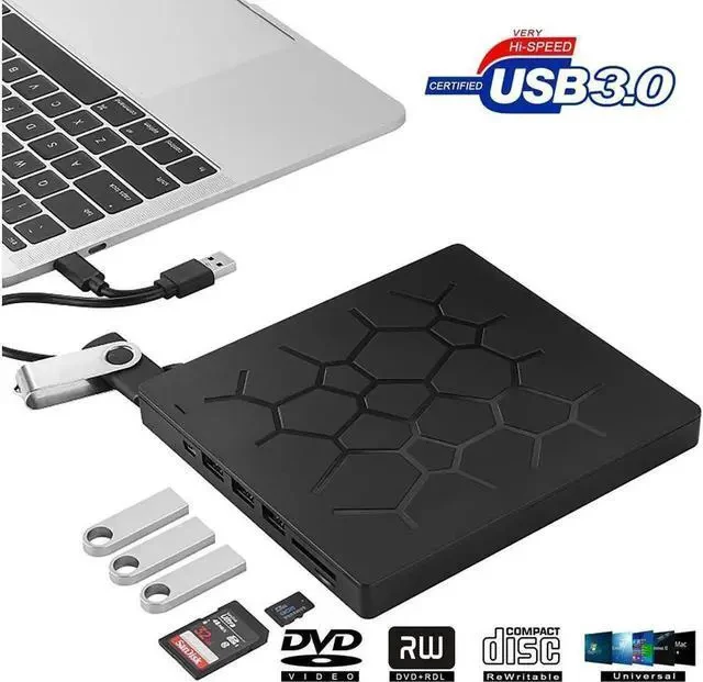 Alt view image 6 of 7 - Multifunct External CD DVD Drive with 4 USB Ports and 2 SD Card Slots,7 -in-1 USB 3.0/Type-C Slim Protable External CD-RW Drive DVD-RW Burner Writer Player for Laptop Notebook PC