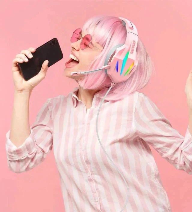 Alt view image 7 of 7 - Aomoproing Gemdeck PC Gaming Headset Over-Ear Gaming Headphones with Mic LED Light Noise Cancelling Red