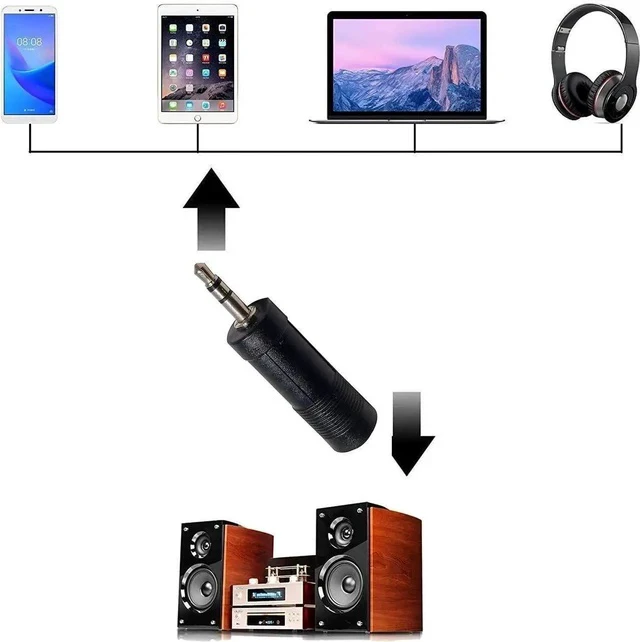Alt view image 2 of 6 - 3.5mm 3 Pole Male Plug to 6.35mm Female Stereo Jack Audio Adapter 1/4 inch Female to 1/8 inch Male Headphone Microphone Converter Connector 2-Pack
