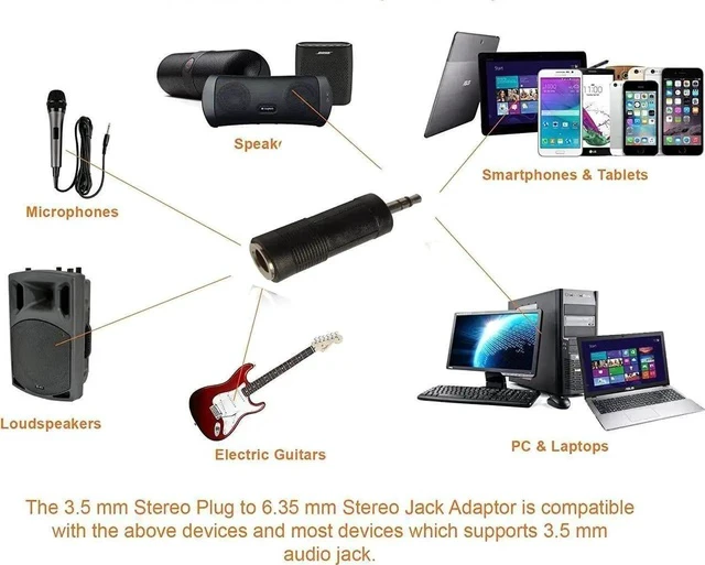 Alt view image 5 of 6 - 3.5mm 3 Pole Male Plug to 6.35mm Female Stereo Jack Audio Adapter 1/4 inch Female to 1/8 inch Male Headphone Microphone Converter Connector 2-Pack