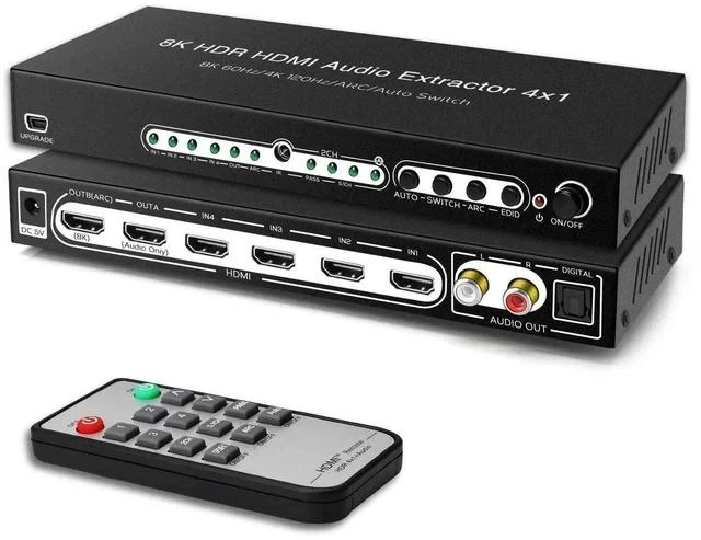 Main image of 8K 60HZ HDMI Switch 4 In 1 Out with 7.1CH Audio Extractor and ARC, HDMI 2.1 Switch Audio Converter Support Optical, L/R Audio, 4x1 HDMI Switch with Remote Support CEC, UHD, HDCP2.2, 3D, 40Gbps