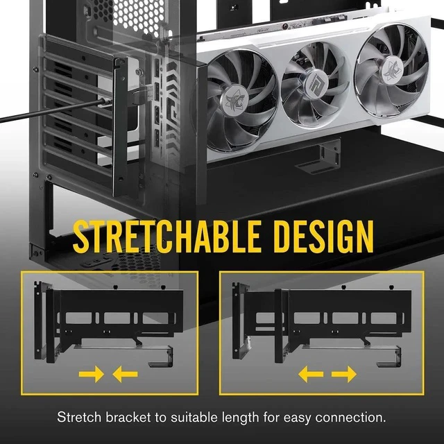 Alt view image 7 of 7 - Vertical PCIe 4.0 GPU Mount Bracket Graphic Card Holder with 5V 3 Pin ARGB LED Module, Video Card VGA Support Kit with PCIe 4.0 X16 Gen4 17cm/6.69in Riser Cable 90 Degree Right Angle (Black)