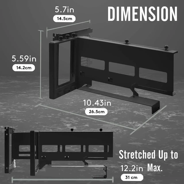Alt view image 6 of 7 - Vertical PCIe 4.0 GPU Mount Bracket Graphic Card Holder with 5V 3 Pin ARGB LED Module, Video Card VGA Support Kit with PCIe 4.0 X16 Gen4 17cm/6.69in Riser Cable 90 Degree Right Angle (Black)