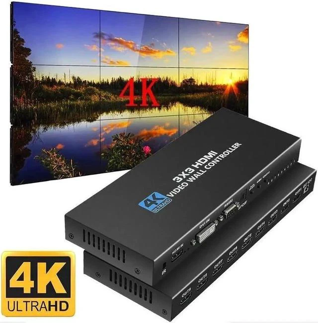 Main image of 3x3 HDMI Video Wall Controller, 1080P@60Hz HDMI DVI TV Wall Processor, 4K HDMI Video Image Processor, HDMI & DVI Input with RS232, 180 Degree Rotate, Support 13 Display Modes
