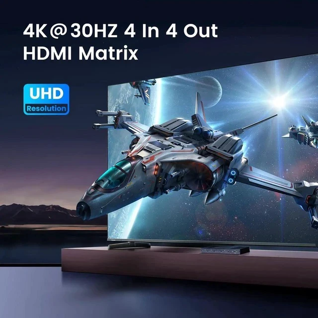 Alt view image 2 of 6 - 4x4 HDMI Matrix Switch 4K 30Hz, 4 in 4 Out HDMI Switch with Remote Supports HDR, 3D, HDMI 1.4, HDCP 1.4, Downscaler 4K & 1080P, 4 Way HDMI Splitter Switch for Fire TV Stick, Xbos, PS4/5