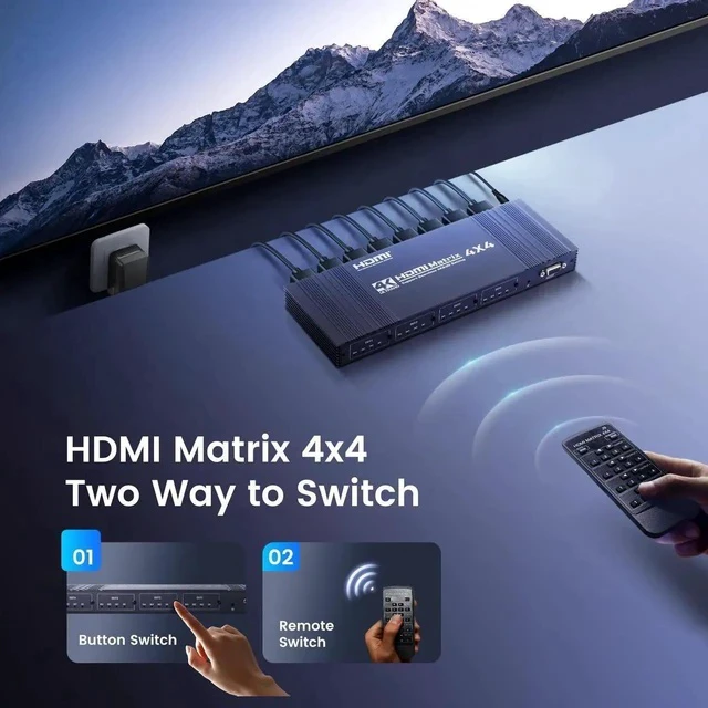 Alt view image 5 of 6 - 4x4 HDMI Matrix Switch 4K 30Hz, 4 in 4 Out HDMI Switch with Remote Supports HDR, 3D, HDMI 1.4, HDCP 1.4, Downscaler 4K & 1080P, 4 Way HDMI Splitter Switch for Fire TV Stick, Xbos, PS4/5