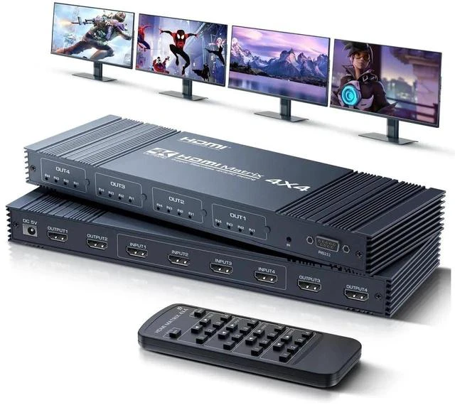 Main image of 4x4 HDMI Matrix Switch 4K 30Hz, 4 in 4 Out HDMI Switch with Remote Supports HDR, 3D, HDMI 1.4, HDCP 1.4, Downscaler 4K & 1080P, 4 Way HDMI Splitter Switch for Fire TV Stick, Xbos, PS4/5