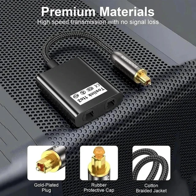 Alt view image 4 of 7 - Optical Audio Splitter 1 in 2 Out Toslink Splitter Optical Audio Adapter 1 Male Input 2 Female Output for Home Theatre, DVD Player,Digital TV,Playstation-Black(20CM)
