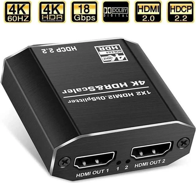 Main image of HDMI 2.0b 1 in 2 Out Splitter with 4 EDID Modes 4K@60Hz RGB 4:4:4 HDCP 2.2 Mirror Splitter for Dual Monitors Support 1080P 3D