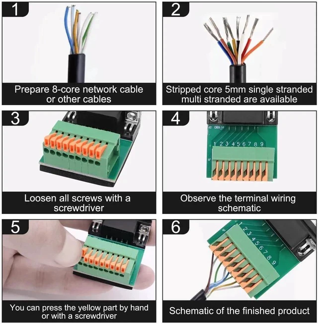 Alt view image 7 of 7 - DB9 Solderless Adapter RS232 D-SUB Serial to 9-pin Port Spring Terminal Crimp Connector Breakout Board 9 pin Port Adapter Module for Serial Communication Devices (DB9 Male)