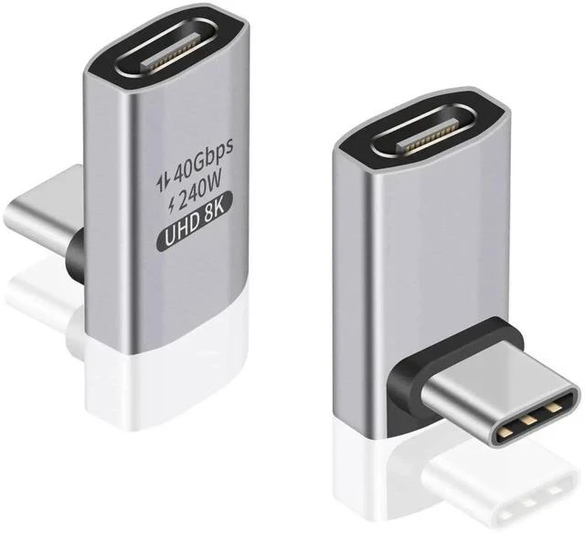 Main image of USB C 90 Degree Adapter, 40Gbps, Right Angle USB C Male to Female, Supports 8K Video for iPad, MacBook, Tablet, Phone, 2 Pack