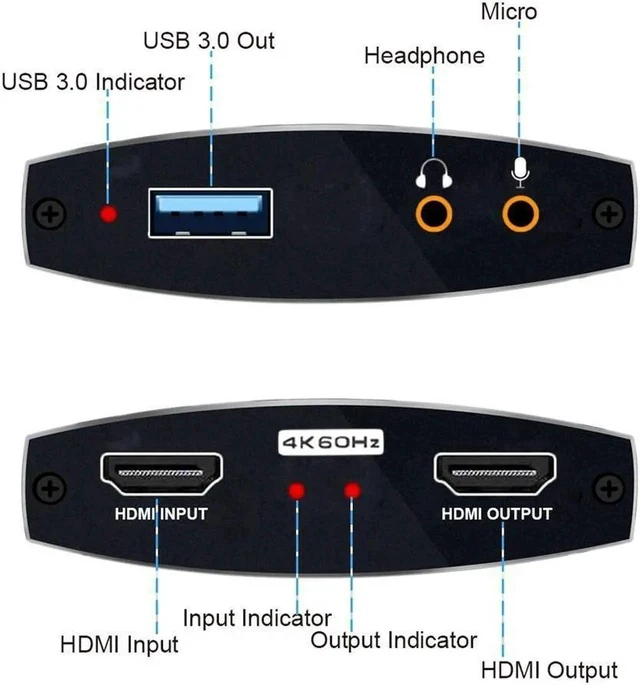 Alt view image 2 of 7 - 4K@60Hz HDMI Video Capture Card with Mic & 3.5mm Audio 1080p 60fps Board Game Capture Card USB3.0/Type-C Recorder Box Device for Live Streaming Video Recording Loop Out