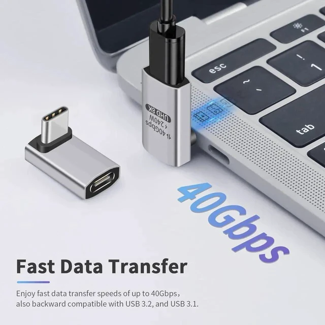 Alt view image 6 of 7 - USB C 90 Degree Adapter, 40Gbps, Right Angle USB C Male to Female, Supports 8K Video for iPad, MacBook, Tablet, Phone, 2 Pack