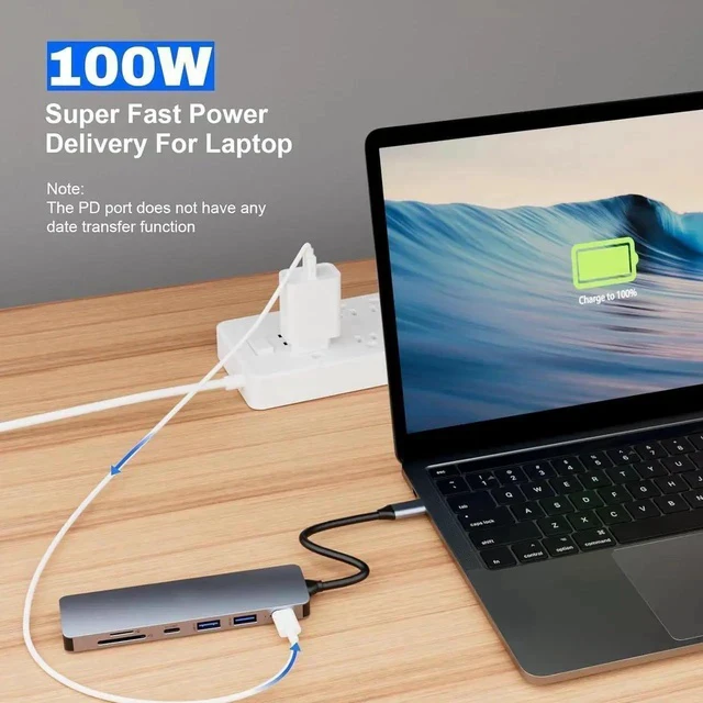 Alt view image 6 of 7 - USB C Hub, USB Hub to HDMI Multiport, USB C Dongle Adapter 7 in 1 with 4K HDMI Output, 2*USB 3.0 Ports,SD/Micro SD Card Reader,100W PD, USB C Data Port For Type C Devices