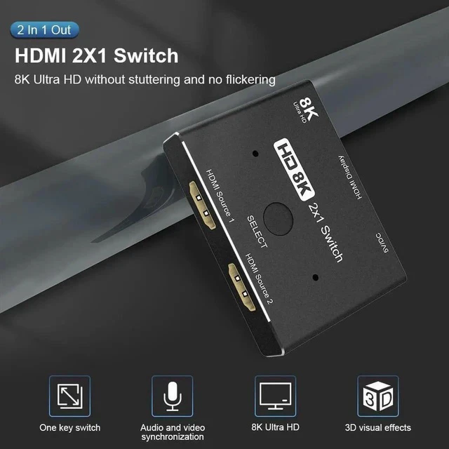 Alt view image 7 of 7 - HDMI 2.1 Directional Switch 2 in 1 Out, 48Gbps High Speed 8K@60Hz 4K@120Hz HDMI Selector Converter Adapter for Game Consoles Monitors TVs