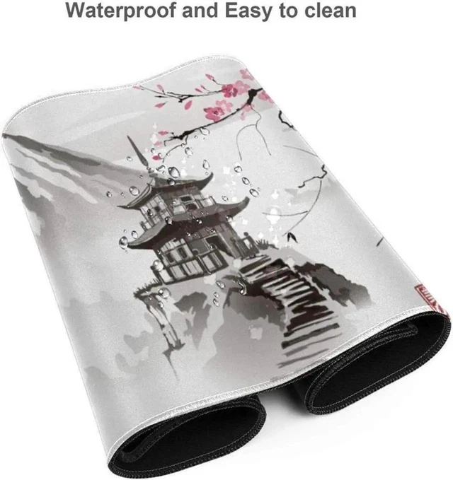 Alt view image 3 of 5 - Cherry Blossom White Gaming Mouse Pad XL Extended Large Mouse Mat Desk Pad Stitched Edges Mousepad Long Nonslip Rubber Base Mice Pad 31.5 X 11.8 Inch