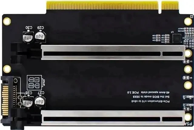 Alt view image 2 of 5 - PCIe 4.0 x16 to x8x8 Bifurcation Split Expansion Card, Gen4 1-to-2 PCI-E Splitter with 20mm Slot Spacing, Equipped with Premium CPU 4Pin Aux Power Cable for Dual GPU, Capture & Network Cards