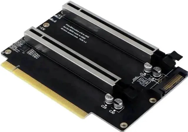 Alt view image 3 of 5 - PCIe 4.0 x16 to x8x8 Bifurcation Split Expansion Card, Gen4 1-to-2 PCI-E Splitter with 20mm Slot Spacing, Equipped with Premium CPU 4Pin Aux Power Cable for Dual GPU, Capture & Network Cards